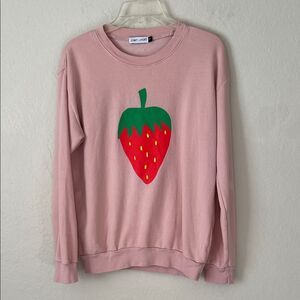 Jenny Lemons Super Soft Hand Painted Strawberry Graphic Pink Sweatshirt in XL